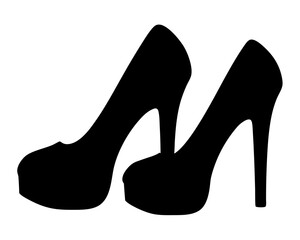 Silhouette of two elegant high heel shoes on white background design