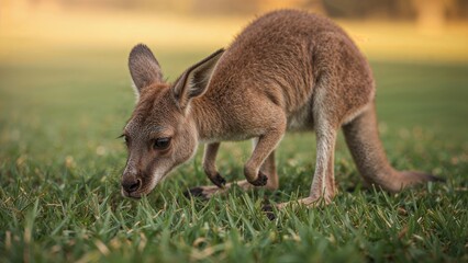 Fototapeta premium Charming young hopping mammal munching grass, detailed wildlife portrait
