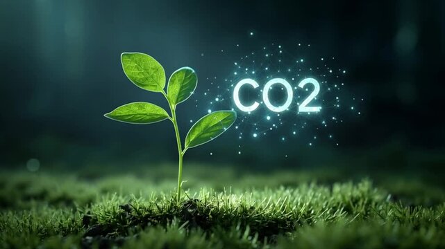 CO2 Reduction with Young Plant &ndash; Climate Change Symbol