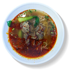 Authentic Chinese Hand-Pulled Noodles in White Bowl on White Background