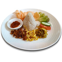 Traditional Nasi Timbel Set Served in white plate in white background