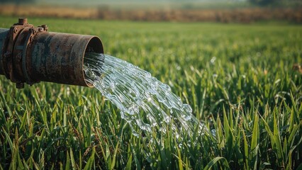Pristine water being drawn out by a diesel-powered tube well in cultivated lands unreachable by river currents