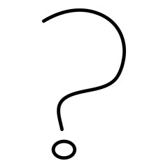 Outlined black glyph illustrates standard inquiry mark. Simple line design suitable for diverse digital applications.