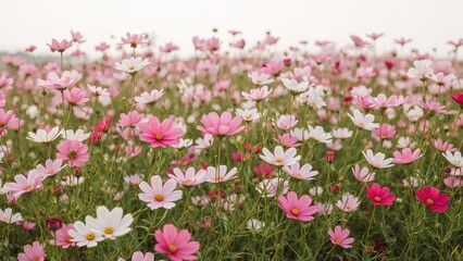 Field of vibrant cosmos blooms