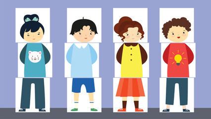 Children in the school. Vector illustration in flat style. Kids in school.