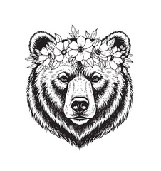 Strong bear with a charming flower crown, ideal for rustic and nature themes.
