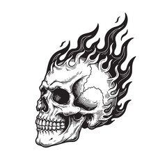 Fiery skull vector illustration, perfect for edgy and mystical designs.