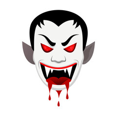 Evil vampire face with dripping paint isolated on white background