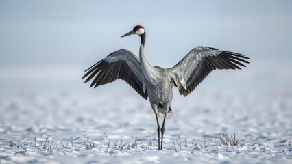 Fototapeta premium Wings extended by Common Crane in natural field