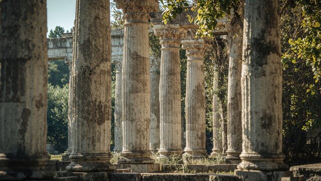 Stone Pillars Inside an Old Christian Church Ruin