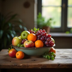 This image features a variety of fruits arranged on a table. It's a picture that conveys abundance and freshness.