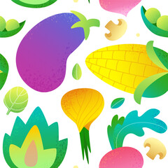 Colorful vegetables pattern. Seamless vector cartoon print with veggies.