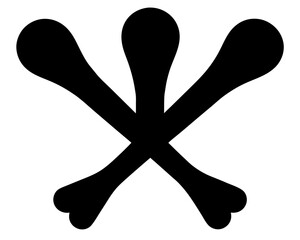 Three bones crossed create a simple and striking abstract black symbol