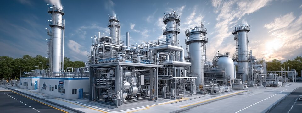 Inside a Vast Modular Hydrotreater Plant in a Petrochemical Complex with Advanced Equipment and Infrastructure