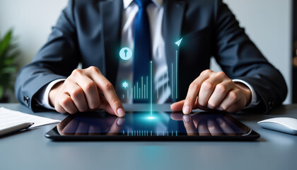 Business technology innovation concept with digital tablet and graphs for corporate strategy