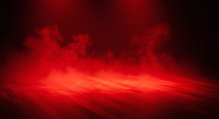 Red smoky stage background with wooden floor.