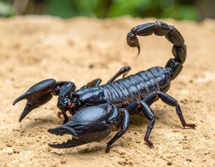 Black scorpion on tan ground