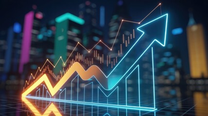 Fototapeta premium Financial Growth Chart in a Neon Cityscape Setting