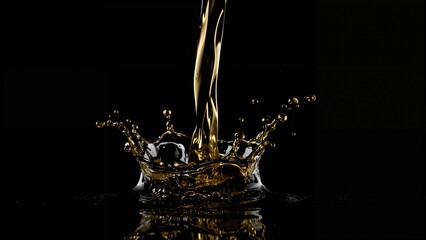 Close-up capture of liquid and oil streams on a dark background using studio freeze-frame technique
