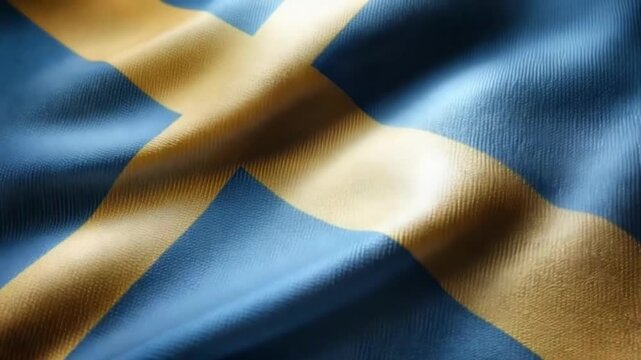 Silk fabric showcases the vibrant blue and yellow colors of the Swedish flag, highlighting its intricate texture and design. - Powered by Adobe