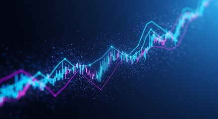 Financial Chart Displaying Blue and Magenta Line Graph on Dark Background