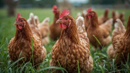Detailed shot of free-range brown laying chickens