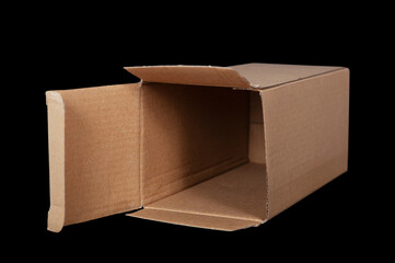 open cardboard box isolated on black background