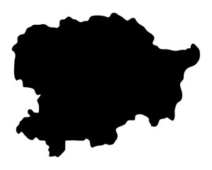 Detailed black and white silhouette map of the European country Andorra