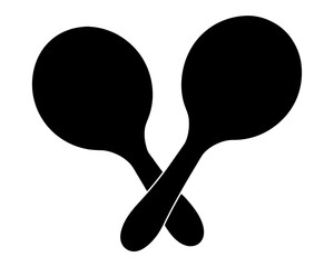 Black and white image showcasing a pair of crossed maracas musical instruments