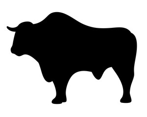 Black Silhouette of a Strong Bull, Symbolizing Power, and Animal Strength