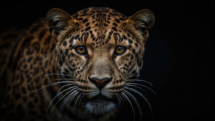Obraz premium Adult leopard headshot on a dark setting