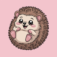 A cartoon hedgehog with big eyes and a happy expression on a pink background digital illustration © Master