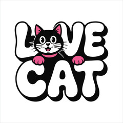 Cute black cat peeking through love cat text