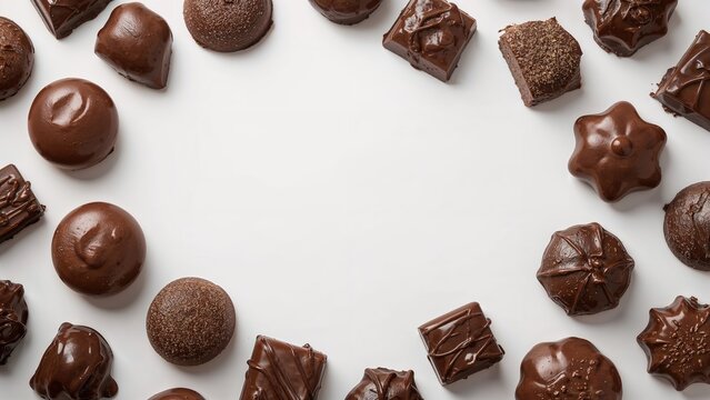 Close-up of chocolate sweets against a white backdrop