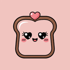 A cartoon toast with heart shaped eyes and a heart on top against a pink background illustration