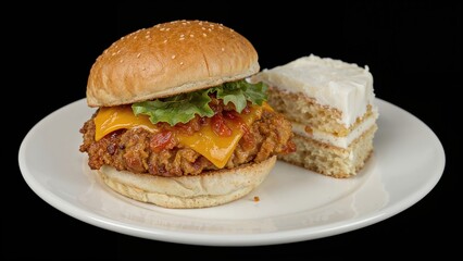 Poultry burger presented on a black surface