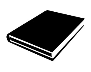 A simple black book lying down on a white background illustration