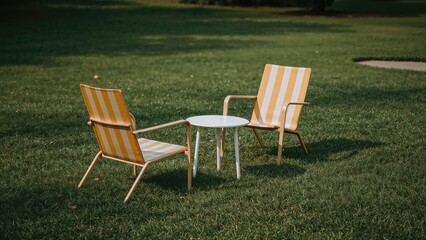 Outdoor Seating in Yellow and Grey on Lawn