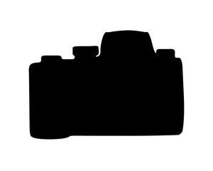 Silhouette of a classic single lens reflex camera on a white background