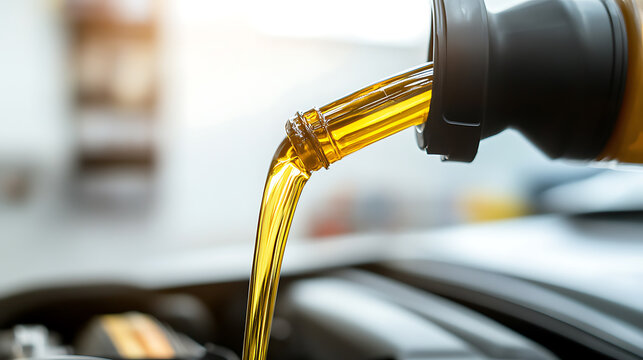 Pouring fluid into engine. Routine car maintenance ensures smooth operation. Keep your vehicle running efficiently with timely maintenance.