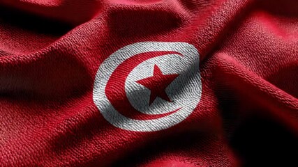 This silk representation of Tunisia's national flag features bold red and white colors, emphasizing its iconic crescent and star design.