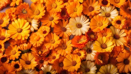 yellow and orange calendula flowers as a background calendula is a joyful flower