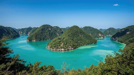Fototapeta premium Beautiful blue lagoon nestled in nature's embrace