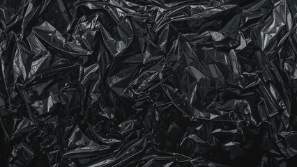 Wrinkled plastic sheet texture on a black canvas
