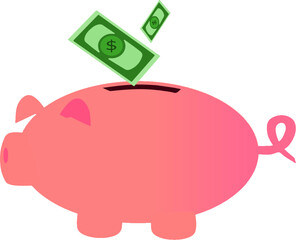 Pink piggy bank for storing money