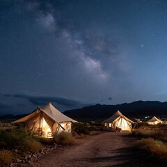 Idyllic Glamping Under the Stars: Luxurious Tents Illuminate the Night Landscape