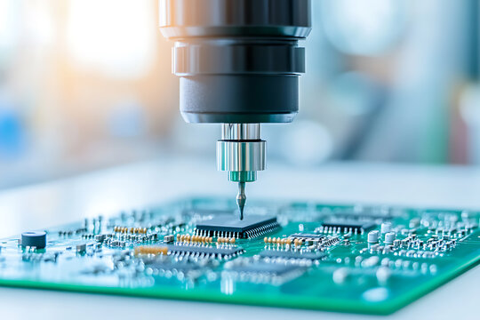 Precision electronic circuit board testing using automated equipment for detailed analysis and quality control in manufacturing.