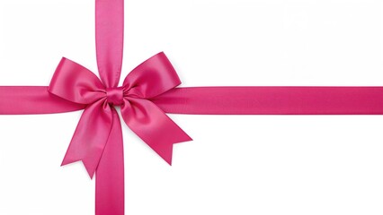An elegant, shiny pink bow with a streamlined design set on a white surface, leaving a spacious area on the right for adding text or visuals.