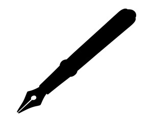 Elegant black fountain pen silhouette against a white background with a simple design