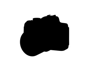 Monochrome silhouette depiction of a professional digital single lens reflex camera